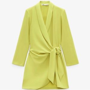 ZARA NWT WOMEN SS22 LIME GREEN PAREO MINI WRAP DRESS SIZE XL